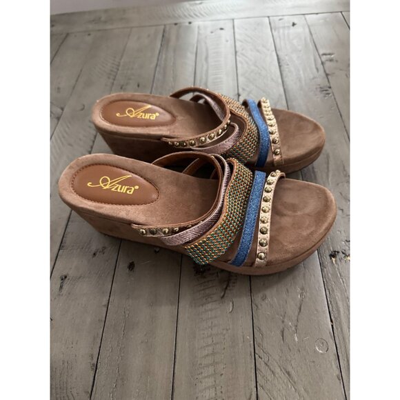 Azura Spring Step Oletha Leather Strappy Slide Slip On Wedge Sandals 38 / 7.5 - Picture 6 of 7